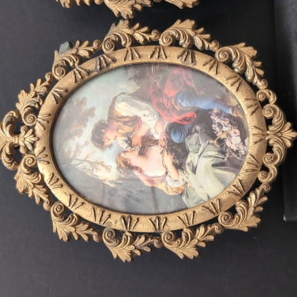 Vintage Made In Italy Set of 2 Ornate Metal Frames with 18 Century Style Art . - Picture 2 of 12